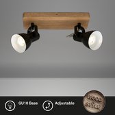Briloner Leuchten - ARBO, plafondlamp, spot draaibaar, 2-lichts GU10 max. 35W, Materiaal: hout en Metaal, Kleur: zwart