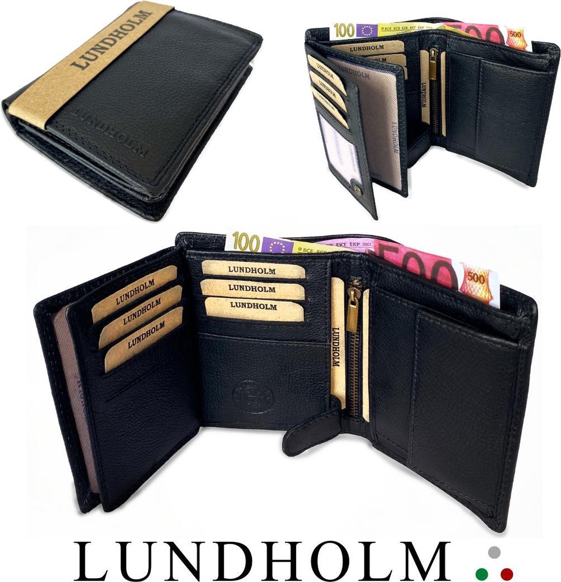Lundholm leren heren portemonnee met RFID anti skim - Zwart - Lundholm