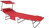 Simpletrade Ligbed - Ligstoel - Kussen - Luifel - Inklapbaar - Rood - 189x28x62 cm