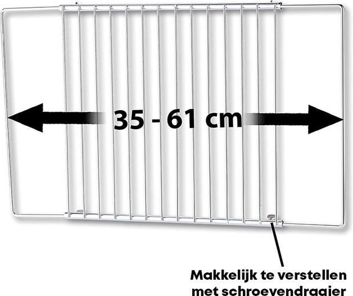 MiniMaxi Universele Ovenrooster 35 CM tot 61 CM - Zeer Grote Verstelbaarheid - Stainless Steel RVS - Past In Vaatwasser En Is Roestbestendig - Voor BBQ Rooster en Koelkast Inlegrooster - eBook toegang — afbeelding 2