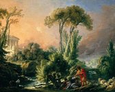 Boucher - Rivier landschap met een antieke tempel  (1000 stukjes, kunst puzzel)