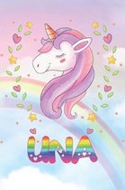 Una: Una Unicorn Notebook Rainbow Journal 6x9 Personalized Customized Gift For Someones Surname Or First Name is Una