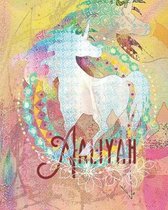 Aaliyah: Colorful Rainbow Unicorn - 100 Pages 8''X10'' Girl's Composition Wide Ruled Notebook