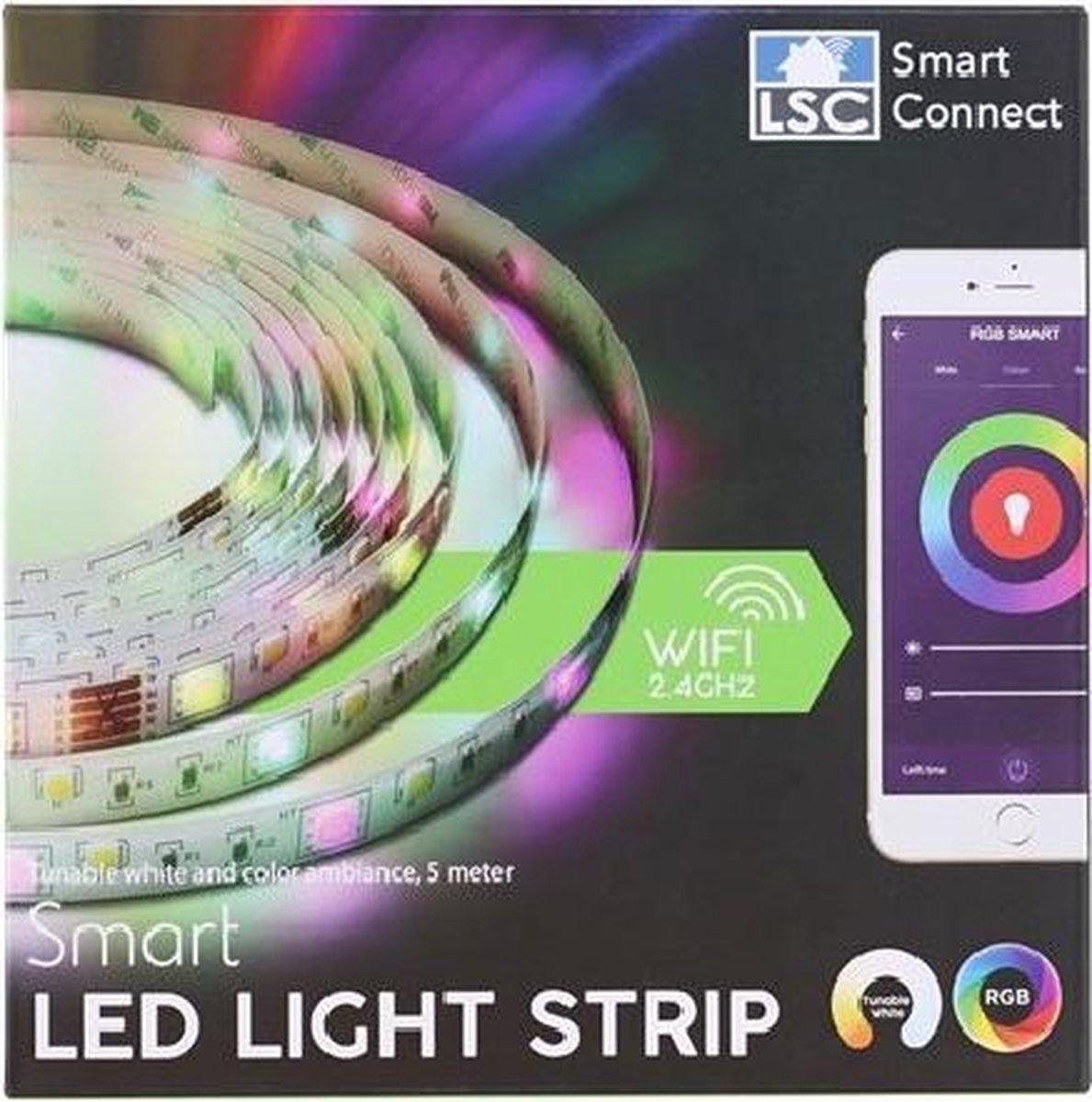 LSC Smart Connect Ledstrip (5 Meter) -Wit en Regenboogkleuren ledstrip -  Smartphone connect led strip - : : Luminaires et Éclairage