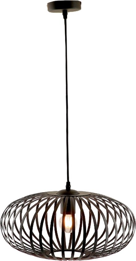 Olucia Lieve - Industriële Hanglamp - Metaal - Zwart - Rond - 40 cm