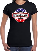 Have fear United States is here t-shirt met sterren embleem in de kleuren van de Amerikaanse vlag - zwart - dames - Amerika supporter / Amerikaans elftal fan shirt / EK / WK / kleding S