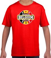 Have fear Belgium is here t-shirt met sterren embleem in de kleuren van de Belgische vlag - rood - kids - Belgie supporter / Belgisch elftal fan shirt / EK / WK / kleding 146/152
