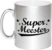 Super meester cadeau mok - 330 ml - zilverkleurig - Meesterdag/einde schooljaar cadeau