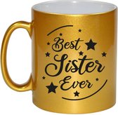 Best Sister Ever cadeau koffiemok / theebeker - goudkleurig - 330 ml - verjaardag / bedankje - kado voor zus / zusje