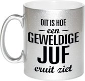 Zilveren geweldige juf cadeau koffiemok / theebeker 330 ml