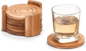 6x Bamboe houten glazenonderzetters 10 cm - Zeller - Keukenbenodigdheden - Tafeldecoratie - Glas/beker onderzetters van hout