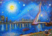 Schilderij Erasmusbrug - Als Van Gogh | Rotterdam | Hoogwaardig canvas | Houten frame | 40 x 60 cm | Erika Stanley Art For All |