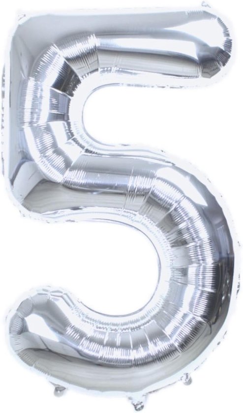 Folie Ballon Cijfer 5 Jaar Zilver 36Cm Verjaardag Folieballon Met Rietje