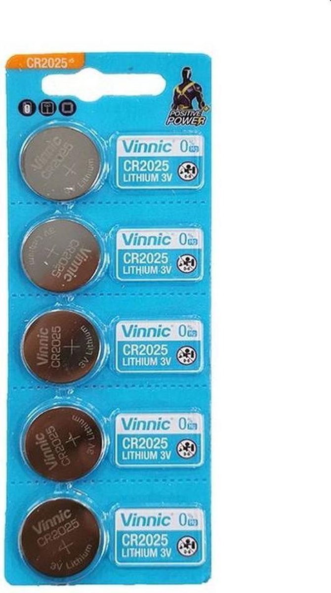 5 Stuks (1 Blister a 5St) Vinnic CR2025 / DL2025 3V 160mAh Lithium knoopcel batterij