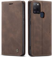 CaseMe - Samsung Galaxy A21s hoesje - Wallet Book Case - Magneetsluiting - Donker Bruin