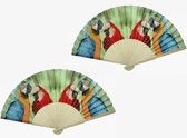2x stuks spaanse handwaaiers met papegaaien - Decoratie vogelprint