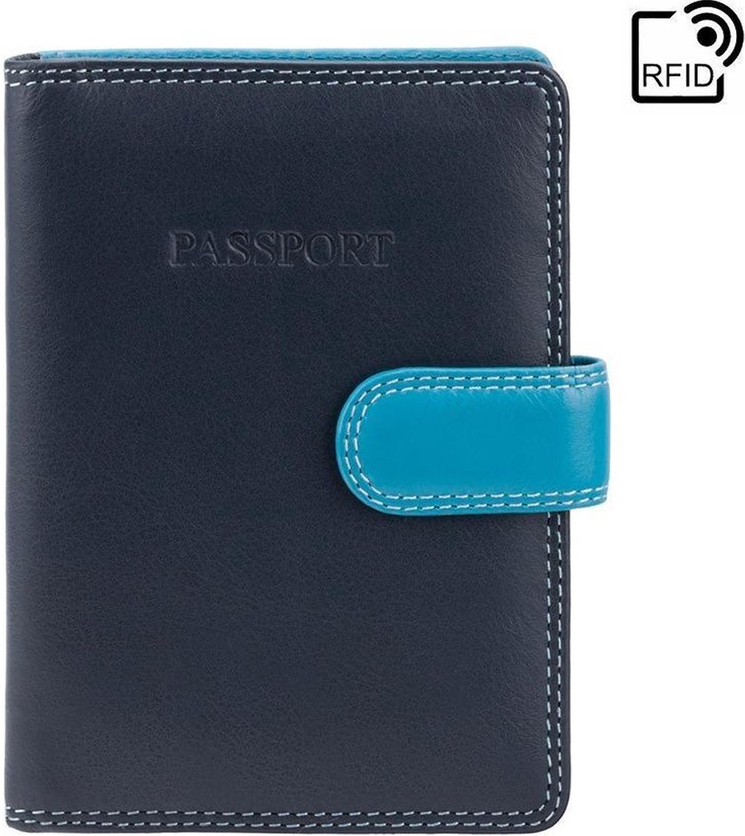 Visconti Paspoort Portemonnee - Paspoorthouder - Leer - RFID - Rainbow Collectie - Blauw-Multi (RB75 BE)