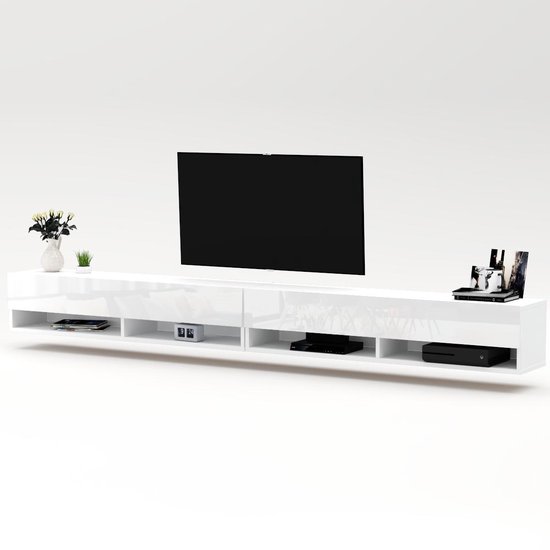Koreaans Broek uitrusting AZ Home - Tv meubel Alano 280 cm - Wit/Wit hoogglans - Tv kast meubel |  bol.com