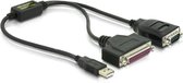 DeLOCK USB-A (m) naar 9-pins SUB-D (m) serieel RS232 / 25-pins SUB-D IEEE1284 parallel adapter / Prolific chip - 0,35 meter