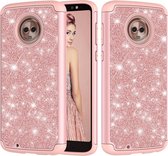 Glitter Poeder Contrast Huid Schokbestendig Siliconen + PC Beschermhoes voor Motorola Moto G6 (Rose Goud)