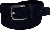 Donkerblauw - Elastische Comfort Riem - maat 95 cm - Gevlochten - 100% Elastisch - Nikkelvrije Gesp