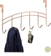 Relaxdays deurkapstok - kapstok hangend - kapstokhaken deur - ophanghaken - 6 haken - koperen