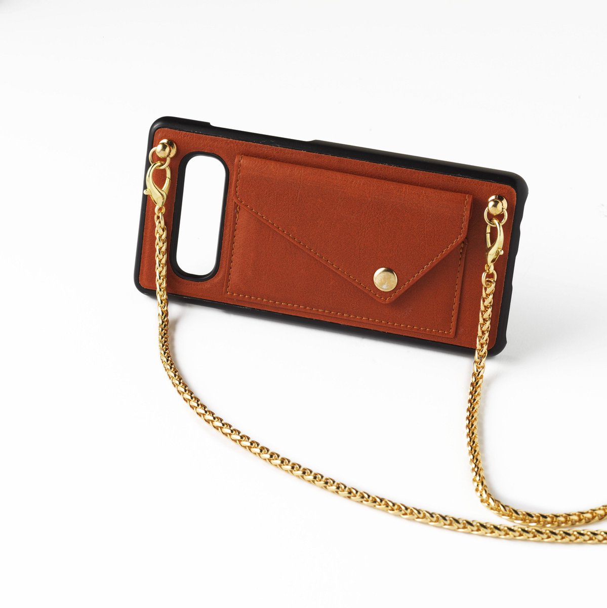 Bruine telefoonclutch Apple iPhone XR met gouden ketting