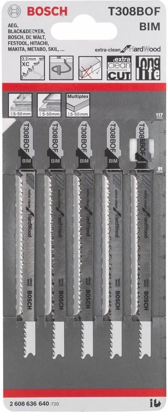Lame De Scie Sauteuse Bosch HCS Pour Coupes Nettes Sans éclats - 5-50 Mm D'épaisseur