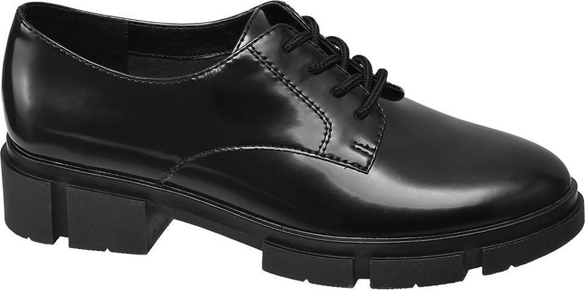 vanHaren Dames Zwarte veterschoen grove zool Maat 40 bol