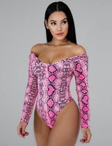 Roze slangenprint body met lange mouwen | Maat 42 | Sexy Lingerie