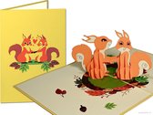 Cartes contextuelles Popcards - Écureuils amoureux dans les bois Journée des animaux Automne Amour Saint-Valentin Carte de voeux pop-up engagé