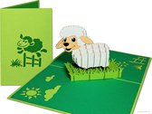 Popcards popupkaarten – Vrolijk lammetje in de wei -Lente Dierendag Verjaardag Pasen Felicitatie Texel Schaap wol pop-up kaart 3D wenskaart