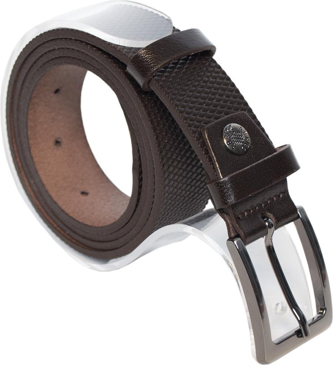 Riem - Donkerbruin - 3 cm Breed - Gestippeld Patroon - Taillemaat 105 cm - Leer
