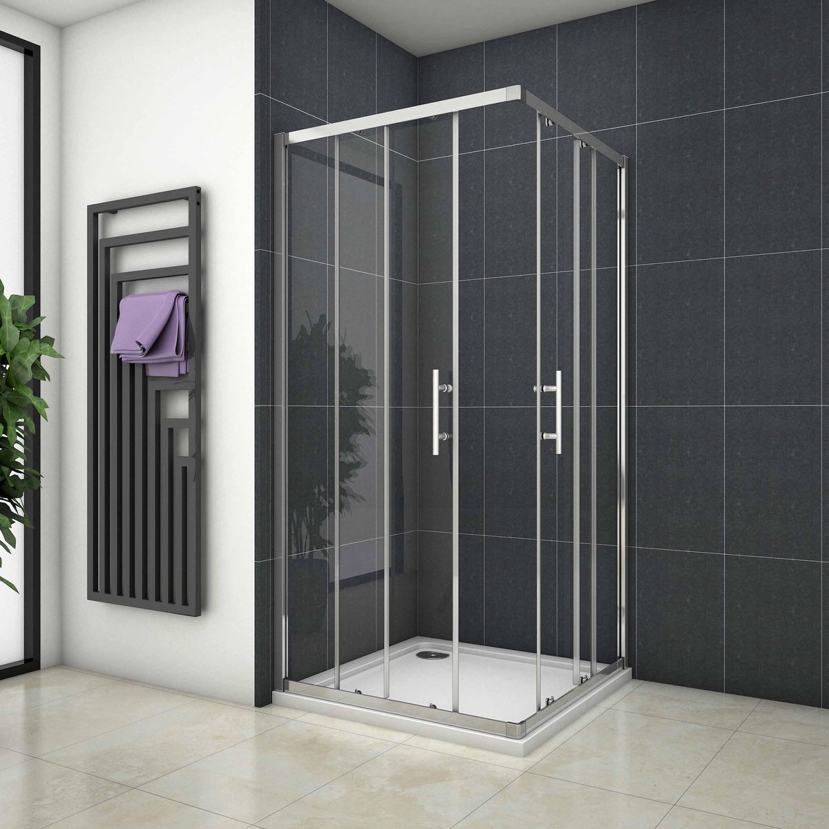 Rechthoekige hoekinstap douchecabine 120x76x195cm,dubbele schuifdeur,6mm nano veiligheidsglas easyclean