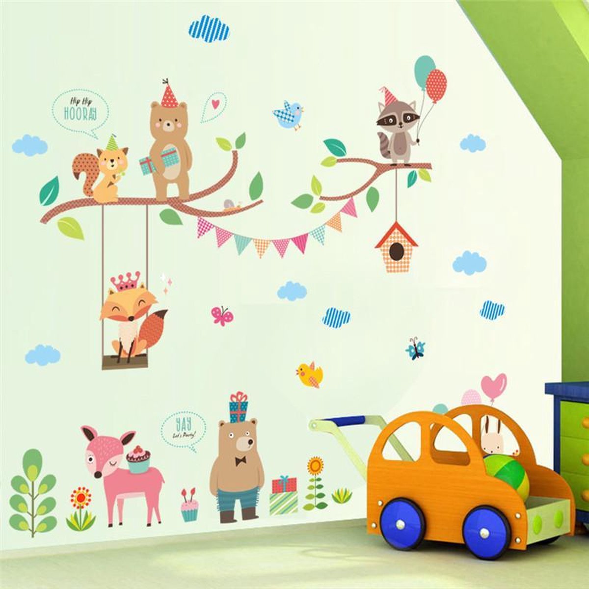 Muursticker | Feestende Dieren | Wanddecoratie | Muurdecoratie | Slaapkamer | Kinderkamer | Babykamer | Jongen | Meisje | Decoratie Sticker