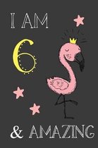 I Am 6 And Amazing: Happy Birthday 6 Years Old Flamingo Blank Lined Journal For Kids