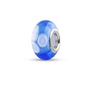 Quiges Glazen Kraal Bedel - Blauw Transparant met Witte Bloemen - NG497