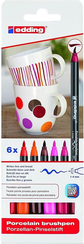 Porseleinstiften - 6 warme kleuren - vaatwasbestendig - punt bol.com