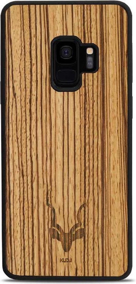 Kudu Samsung Galaxy S9 hoesje case - Houten backcover - Handgemaakt en afgewerkt met duurzaam TPU - Zebrano - Zwart