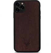 Kudu iPhone 11 Pro hoesje case - Houten backcover - Handgemaakt en afgewerkt met duurzaam TPU - Wengé - Zwart