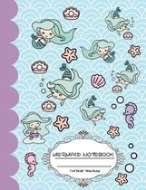 Mermaid Notebook: Blue notebook with mermaid scale background - Wide ruled (7.44 x 9.69 inch) 110 pages-Cute Japanese design mermaid car