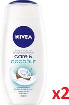 NIVEA Douche Crème Care & Coconut - Zijdezacht & Kokosgeur - Extra Verzorging Voor De Huid - 2x250ml