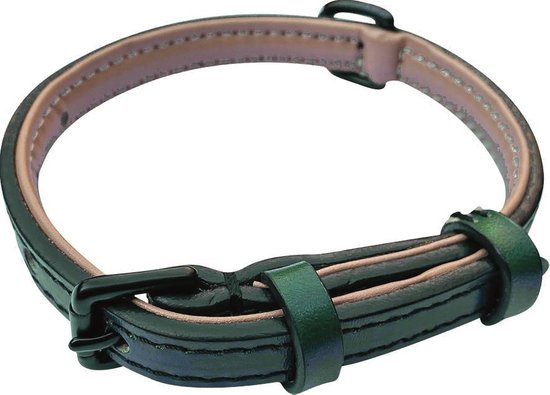 Brute Strength - Luxe leren halsband hond - Donker groen - S - 41 x 1,5 cm - leren hals band