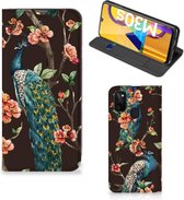 Stand Case Geschikt voor Samsung Galaxy M30s | Geschikt voor Samsung M21 Telefoonhoesje Pauw met Bloemen