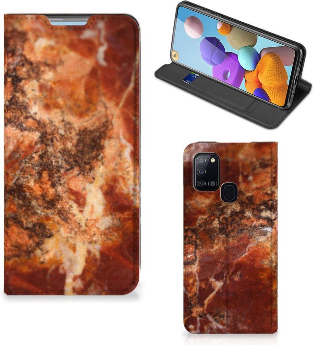 Book Case voor Samsung Galaxy A21s Standcase Marmer Bruin