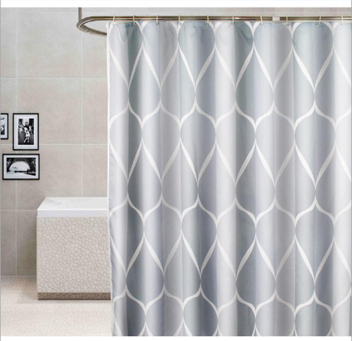 Sandesen® Douchegordijn Grijs druppelpatroon 100x180cm Ringen inbegrepen