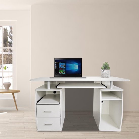Bureau computertafel - praktisch veel opbergruimte in lades en vakken - 120  cm breed - wit | bol.com