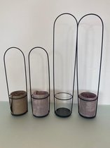 Tuinlantaarntjes van metaal met glazen potjes - set van 4 diverse stuks (zwart)