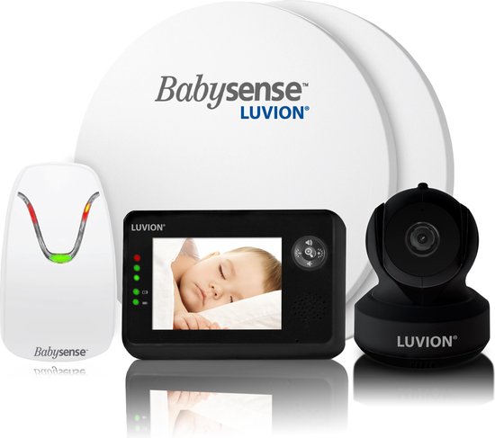 Luvion Essential Limited Black Edition Babyfoon met Camera + Babysense 7 - Sensormatje - 5 Sterren Veiligheidsvoordeelbundel