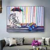 Peinture sur toile * Witte Tigers StreetArt Graffiti * - Graffiti moderne - Animaux - Couleur - 50 x 70 cm